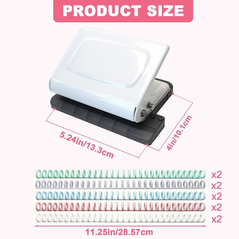 Silvaxis 10 Hole Punch Binding Machine for Planner, Manual Binding System with 10 Multi-Color Binder Rings for Making 26 Holes on B5, 30 Holes on A4, 20 Holes on A5 Book, 10 Sheet Capacity - White - Image 2